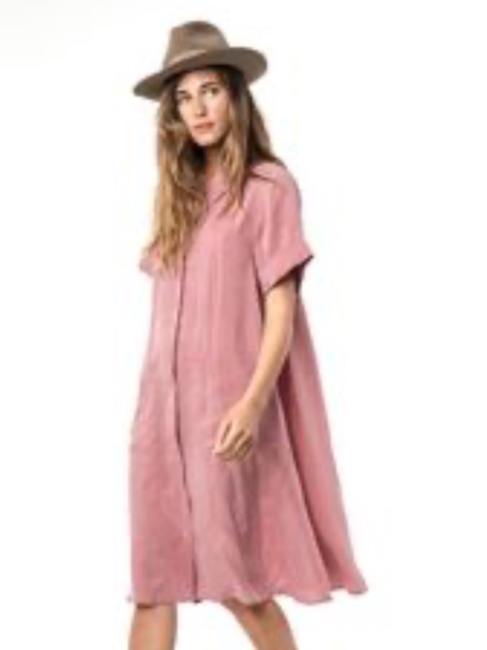 CHRISTY DAWN Silk Dusty Rose Snap Button-Front Shirt Dress - Like New, Medium